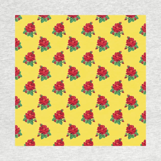 Red vintage roses on Illuminating Yellow by bettyretro